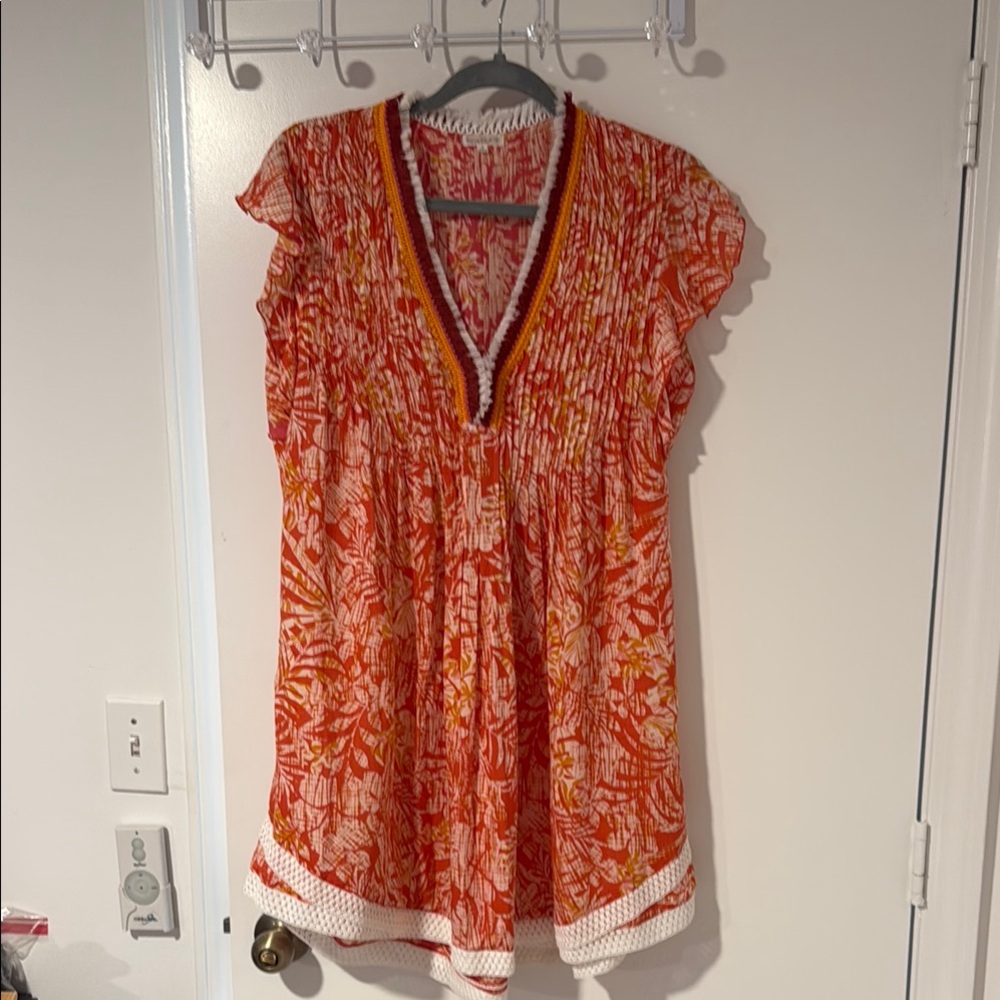 Poupette St. Barth Vibrant Orange and White Dress